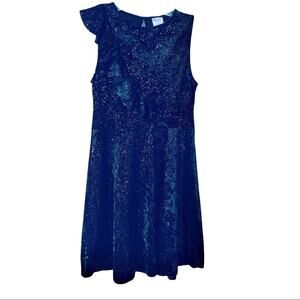 Zara Girls Black Sparkle Velvet Assymetrical Ruffle Party Dress Size 13-14